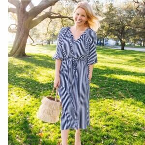 MDS Stripes Blue and White Striped Garden Midi Dress